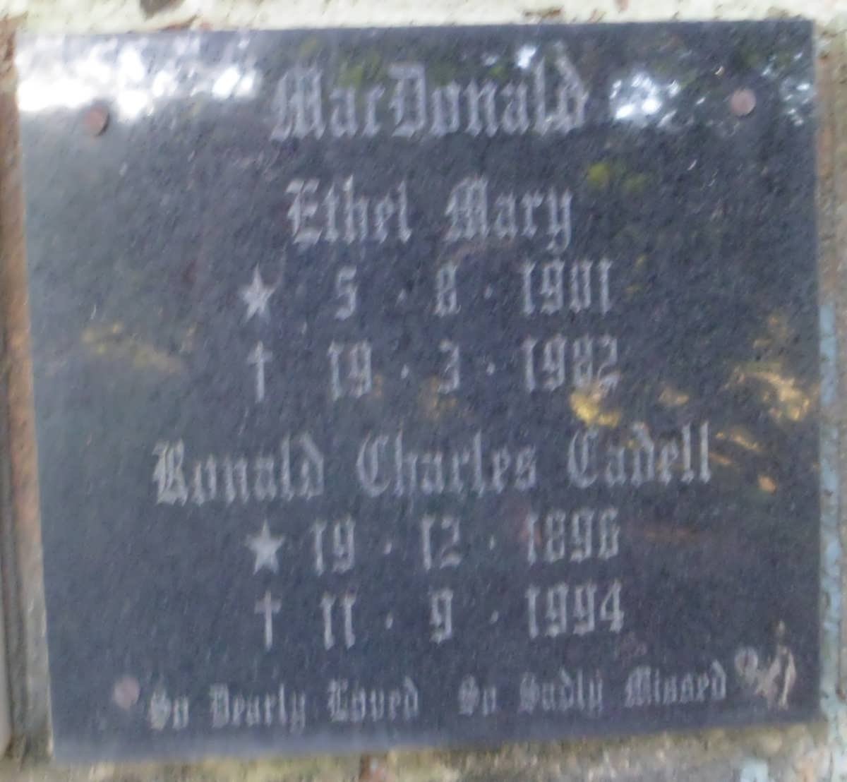 MacDONALD Ronald Charles Cadell 1896-1994 &amp; Ethel Mary 1901-1982