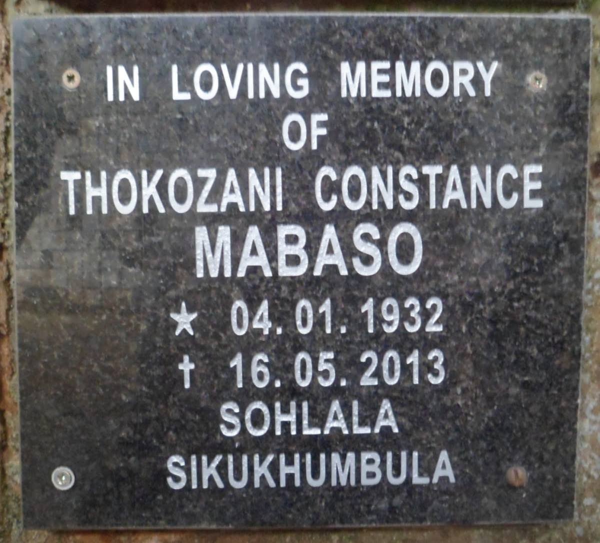 MABASO Thokozani Constance 1932-2013