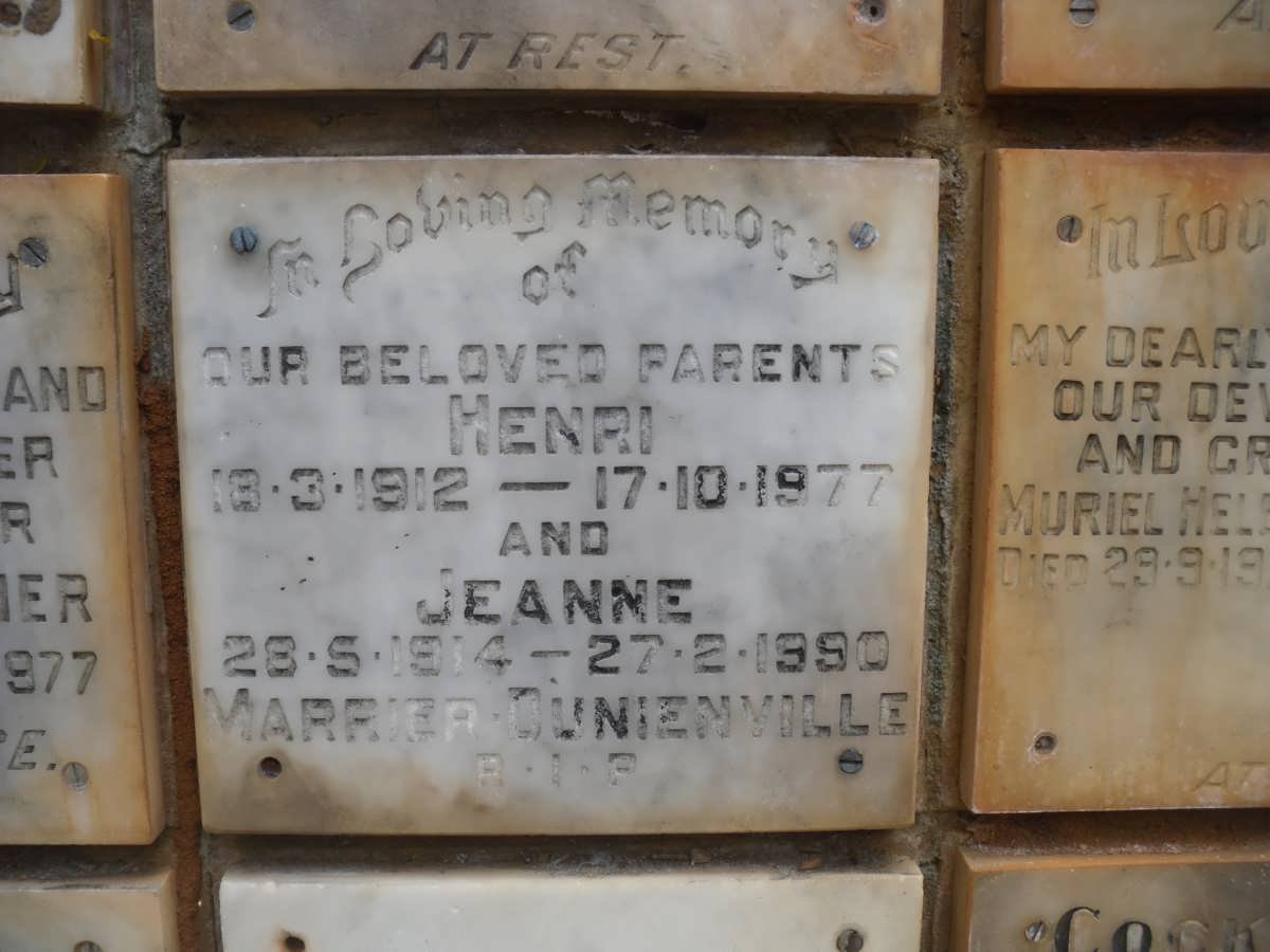 MARRIER DUNIEMVILLE Henri 1912-1977 &amp; Jeanne 1914-1990