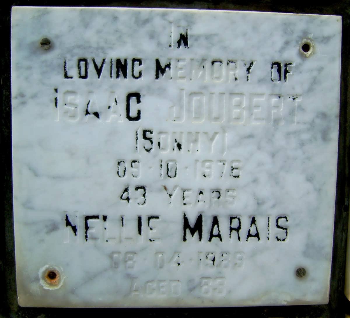 MARAIS Nellie -1989 :: JOUBERT Isaac -1976