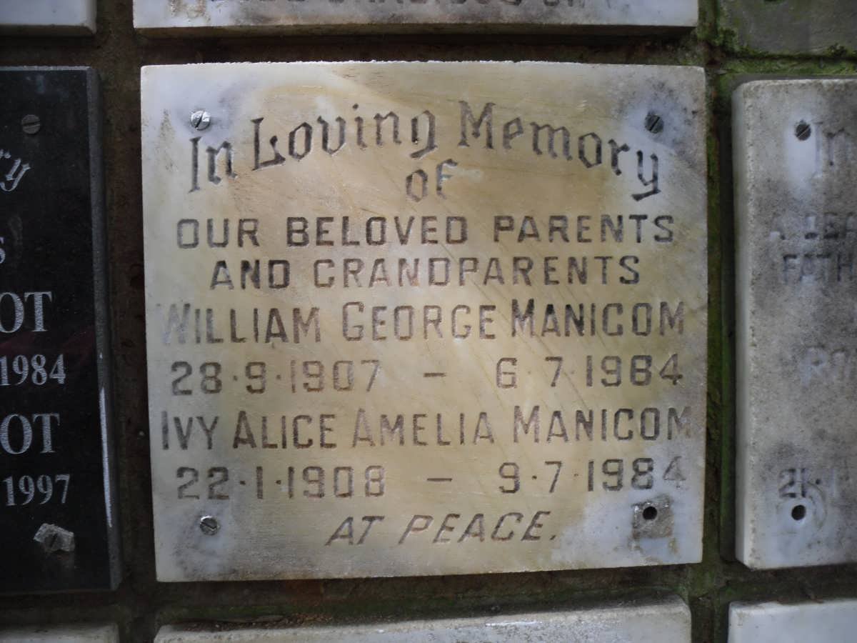MANICOM William George 1907-1984 &amp; Ivy Alice Amelia 1908-1984