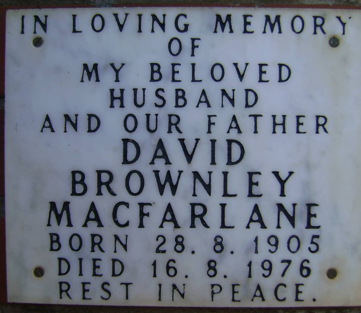 MacFARLANE David Brownley 1905-1976