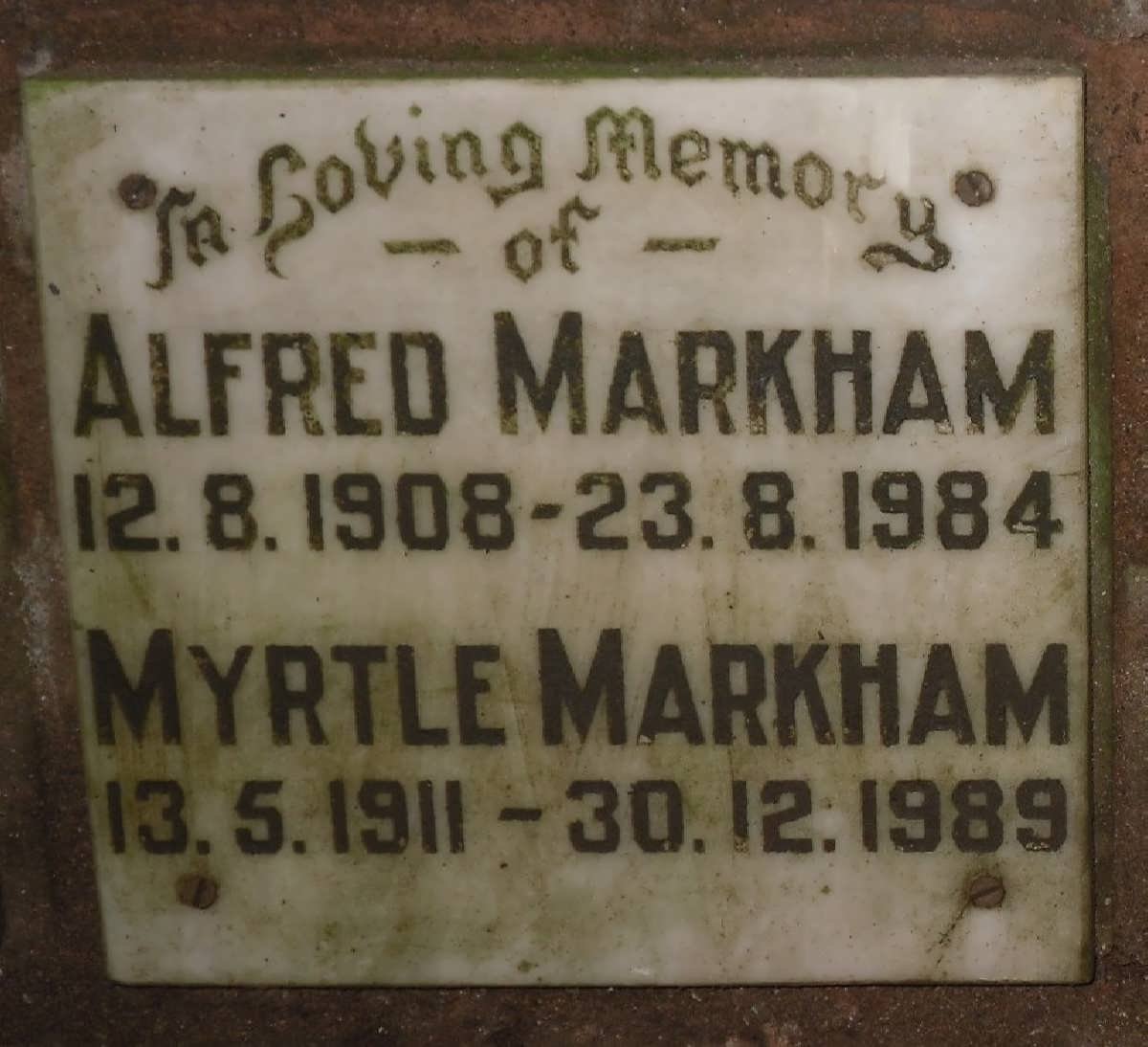 MARKHAM Alfred 1908-1984 &amp; Myrtle 1911-1989
