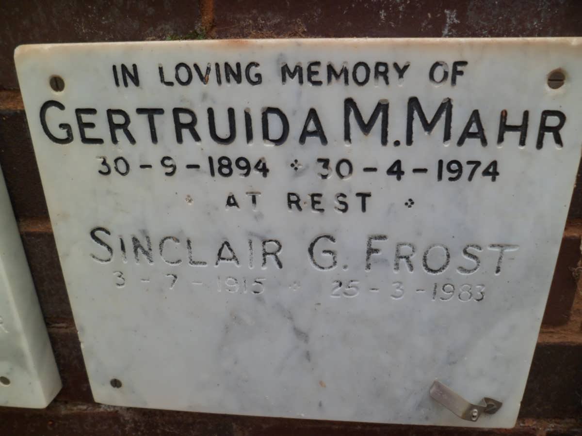 MAHR Gertrude M. 1894-1974 :: FROST Sinclair G. 1915-1983