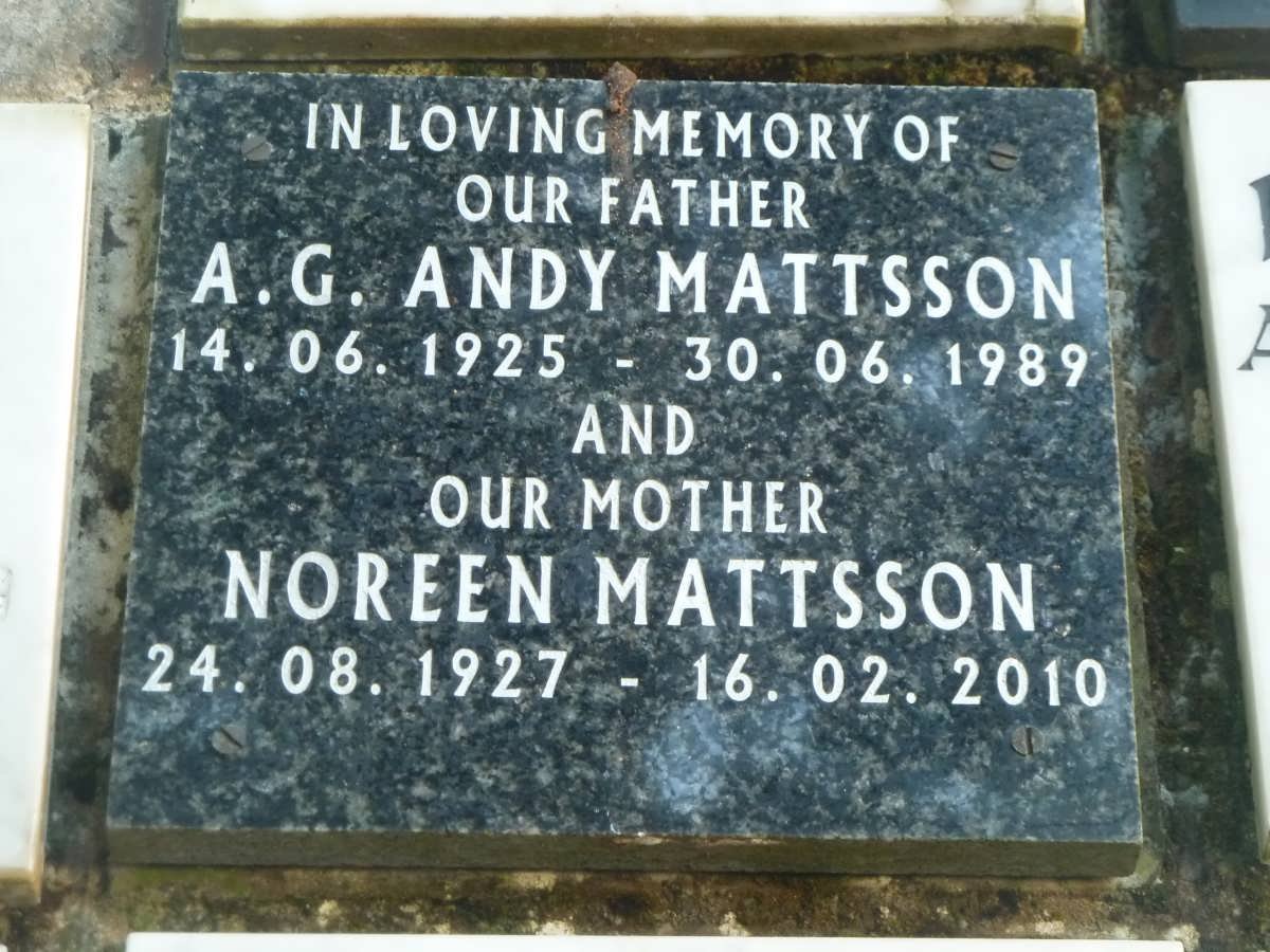 MATTSSON A.G. Andy 1925-1989 &amp; Noreen 1927-2010