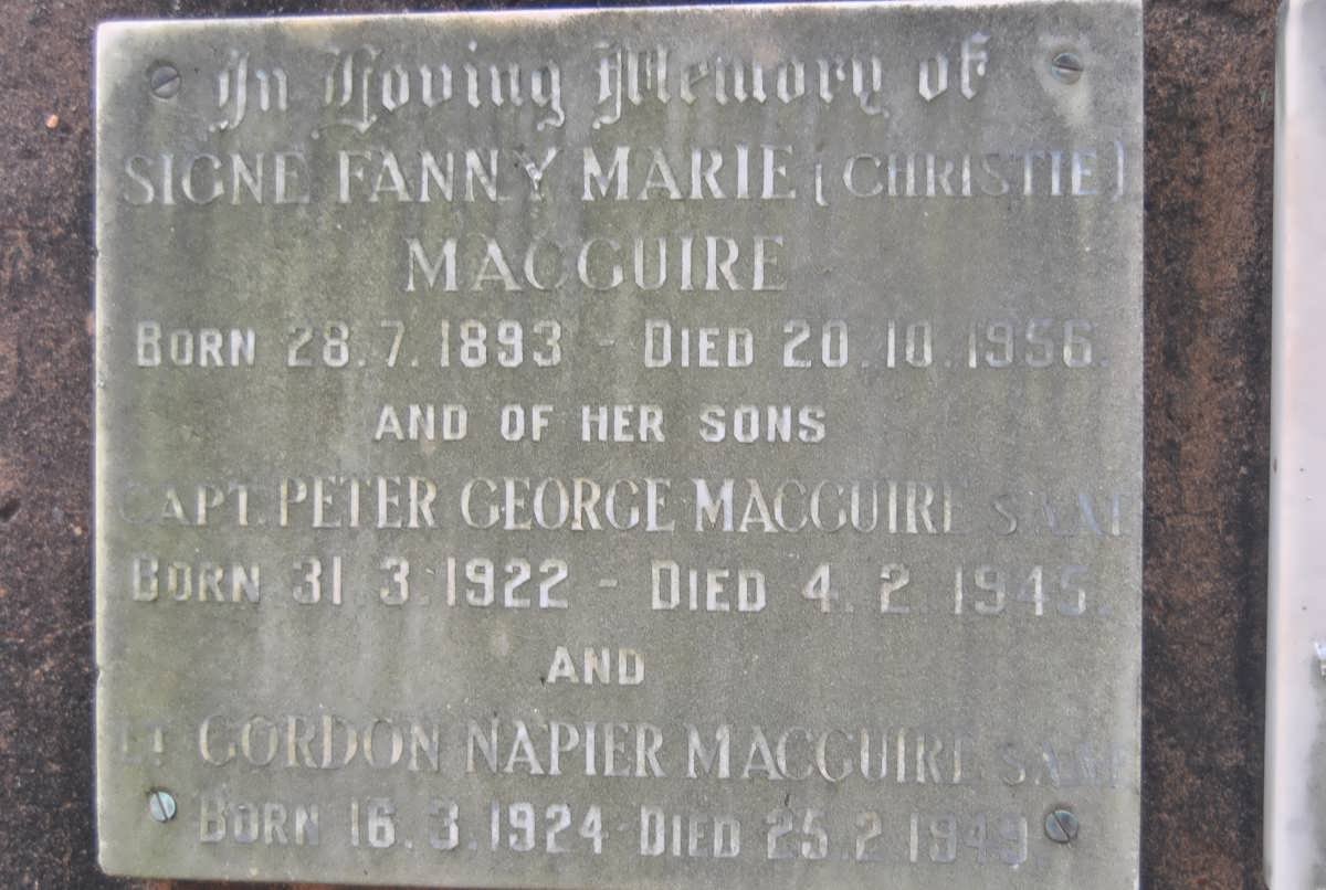 MacGUIRE Signe Fanny Marie nee CHRISTIE 1893-1956 :: MacGUIRE Peter George 1922-1945 :: MacGUIRE Gordon Napier 1924-1949