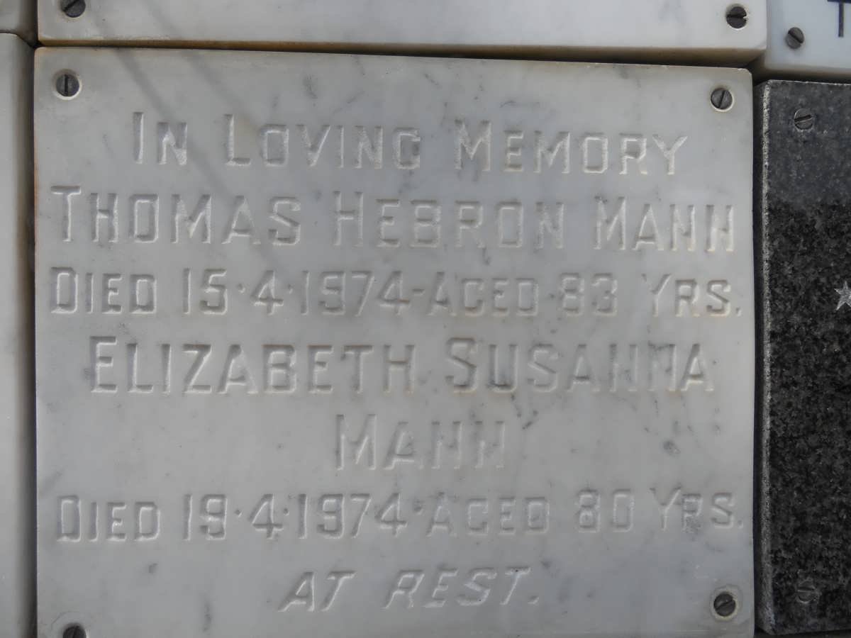 MANN Thomas Hebron -1974 &amp; Elizabeth Susanna -1974
