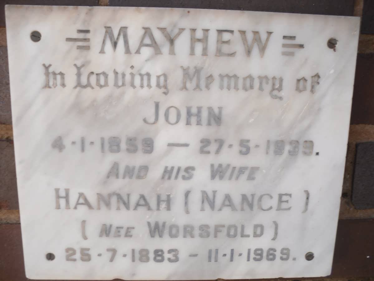 MAYHEW John 1859-1939 &amp; Hannah WORSFOLD 1883-1969