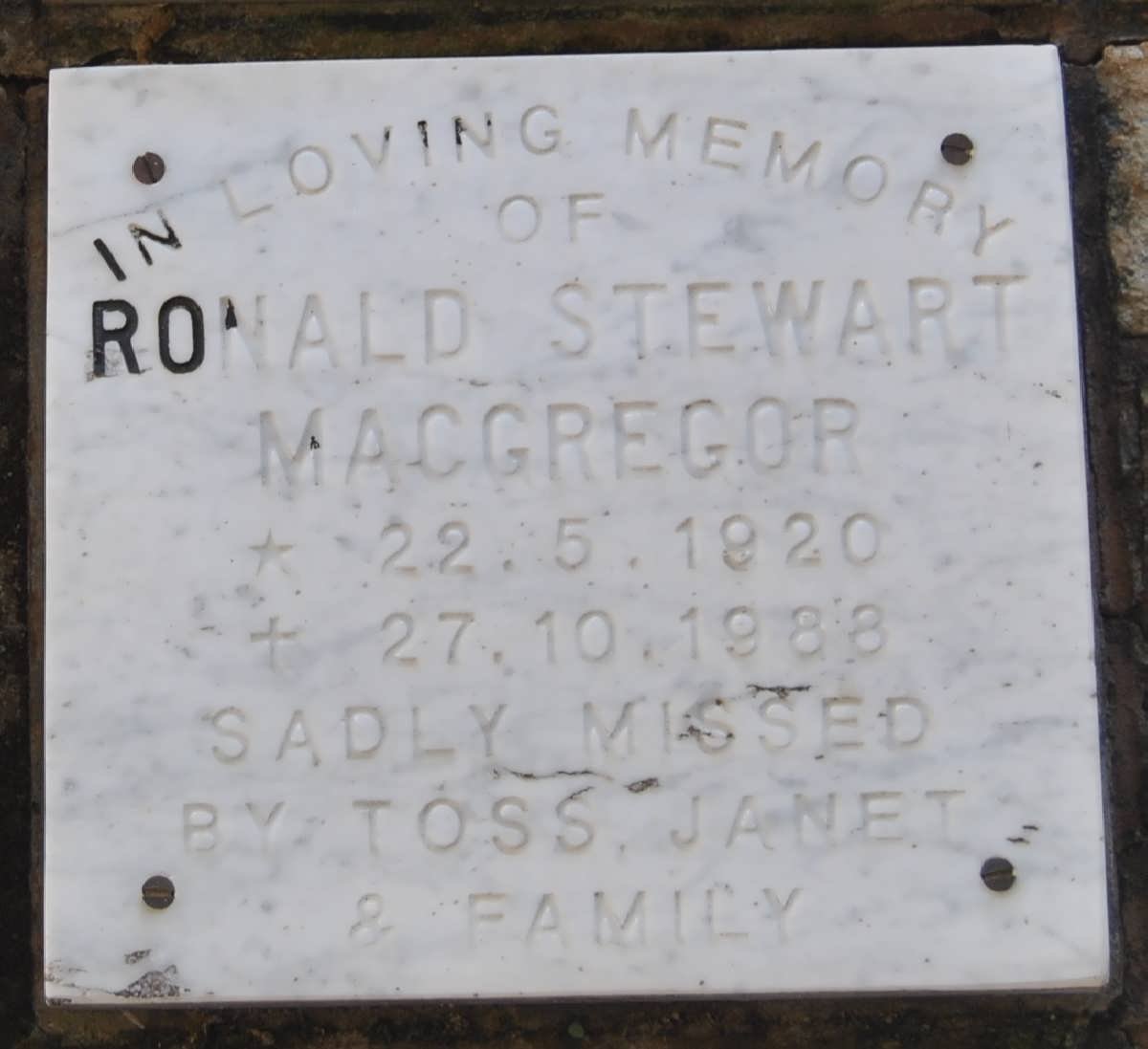 MACGREGOR Ronald Stewart 1920-1988