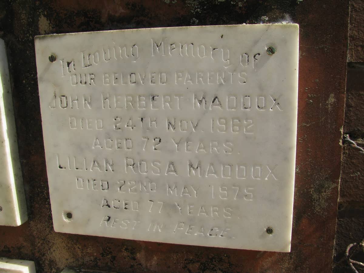 MADDOX John Herbert -1962 &amp; Lilian Rosa -1975