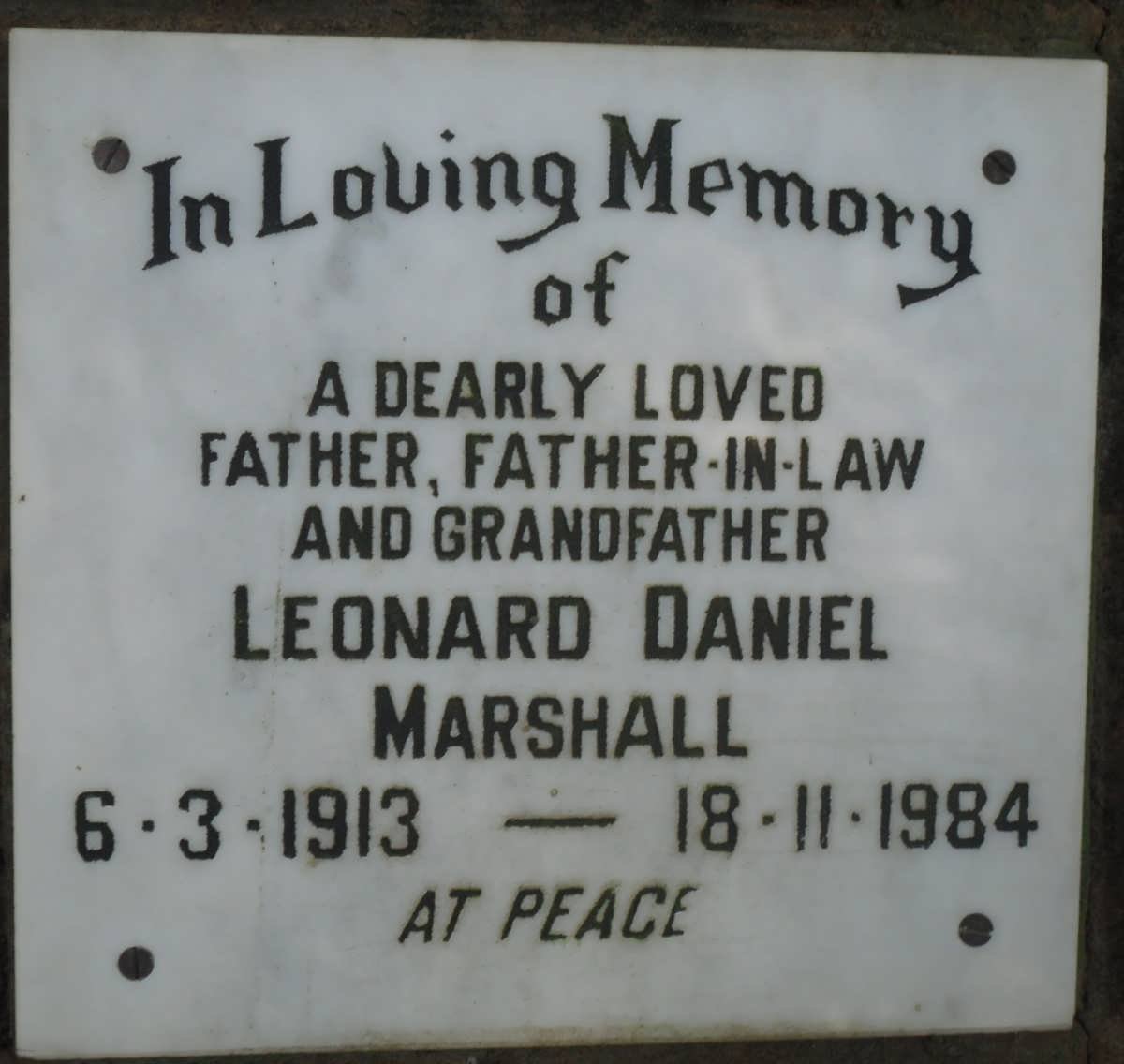 MARSHALL Leonard Daniel 1913-1984