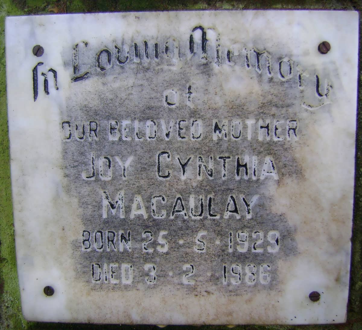 MACAULAY Joy Cynthia 1929-1986