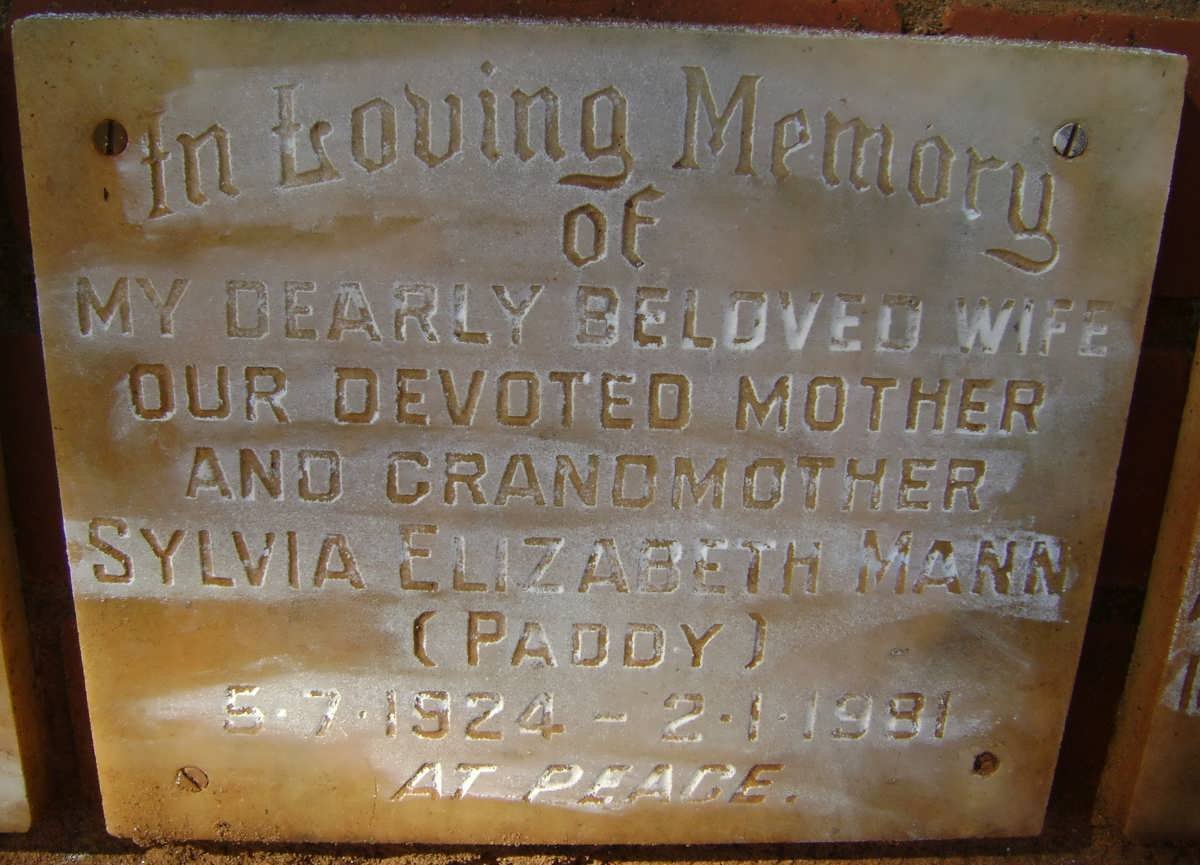 MANN Sylvia Elizabeth 1924-1981