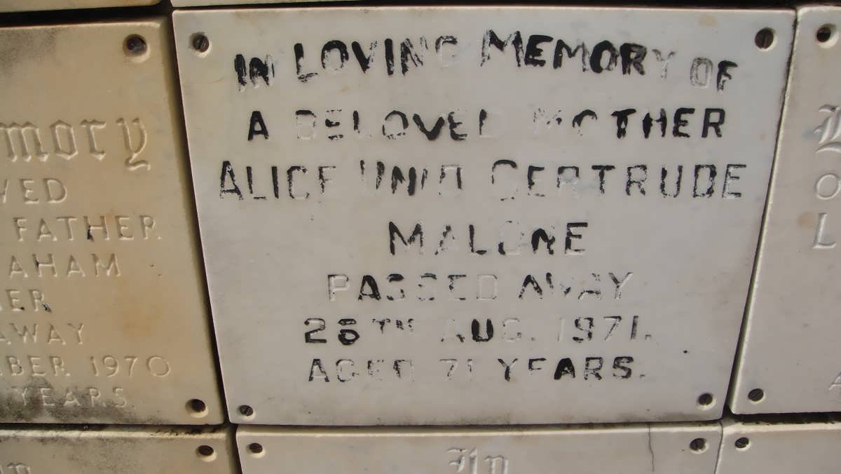 MALONE Alice Unid Gertrude -1971