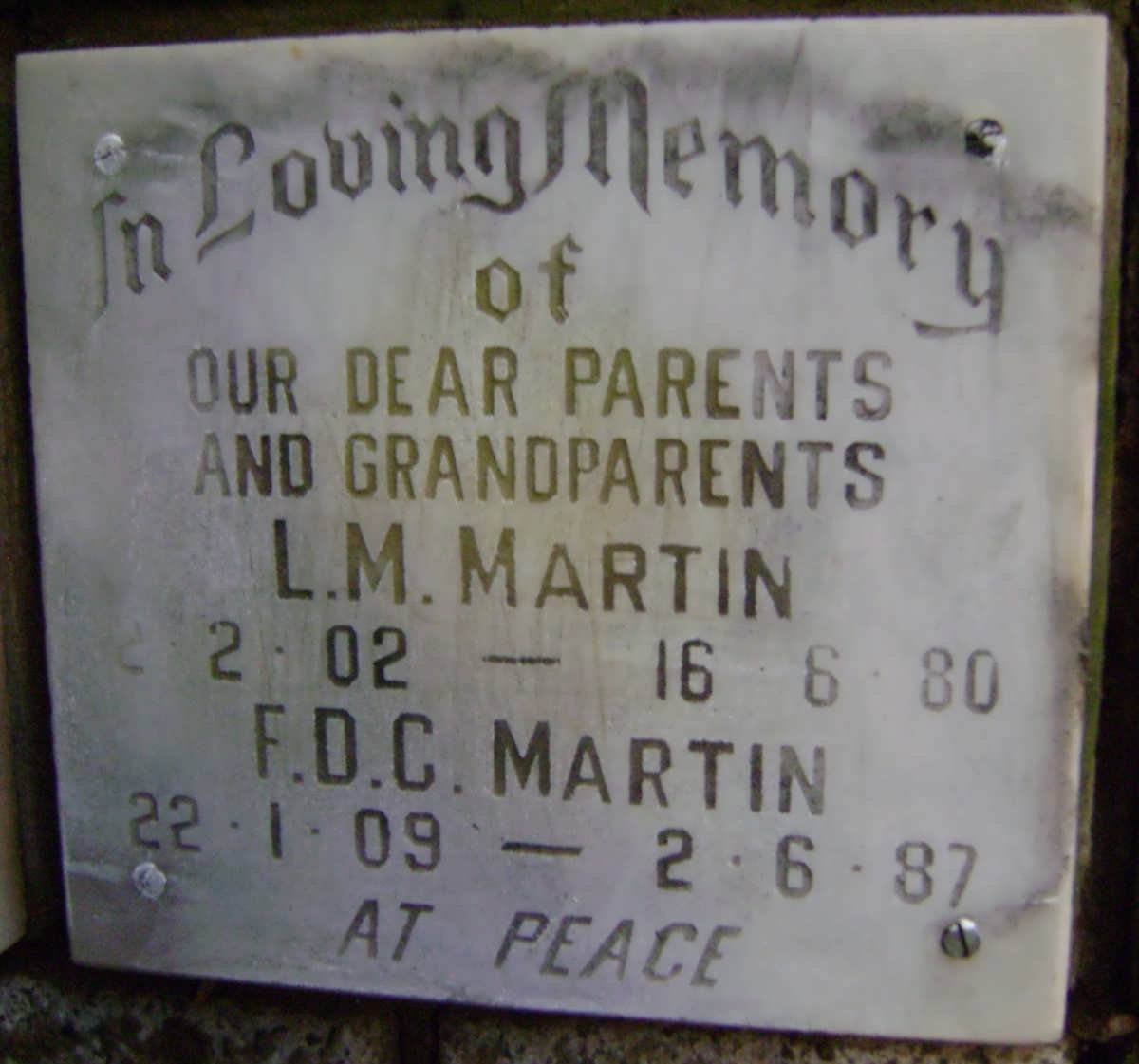 MARTIN L.M. 1902-1980 &amp; F.D.C. 1909-1987