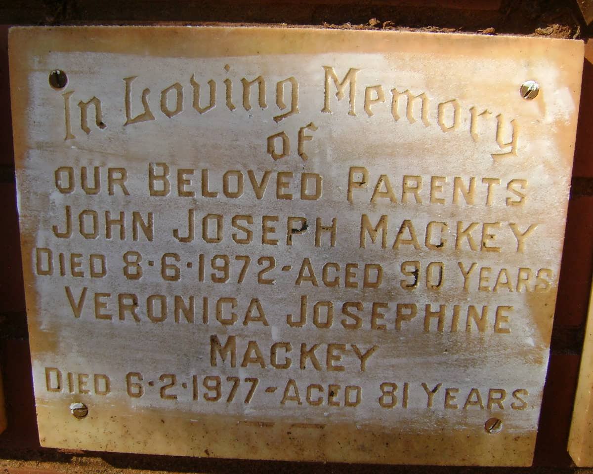 MACKEY John Joseph -1972 &amp; Veronica Josephine -1977