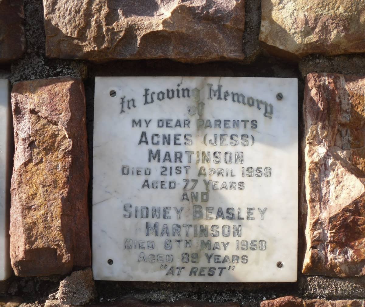 MARTINSON Sidney Beasley -1958 &amp; Agnes -1958