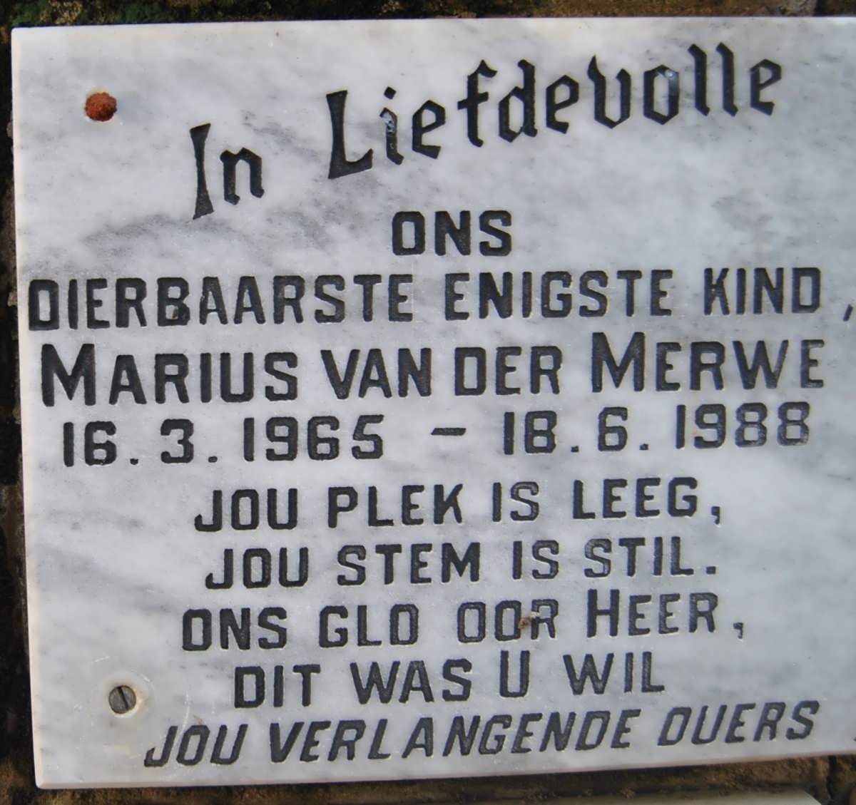 MERWE Marius, van der 1965-1988
