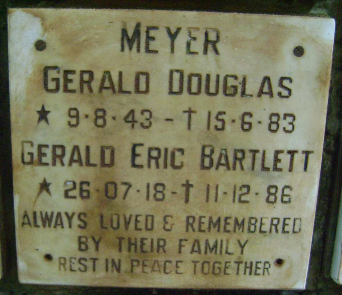 MEYER Gerald Douglas 1943-1983 :: MEYER Gerald Eric Bartlett 1918-1986