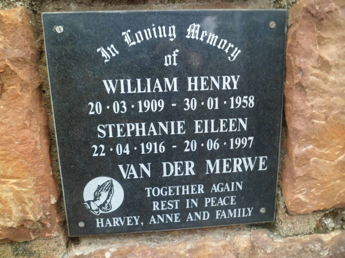MERWE William Henry, van der 1909-1958 &amp; Stephanie Eileen 1916-1997