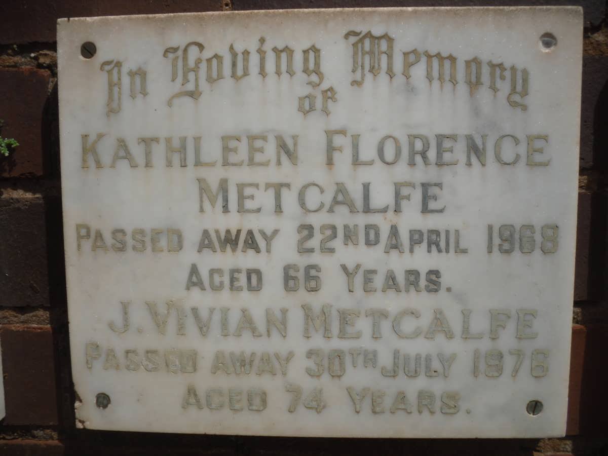 METCALFE J. Vivian -1976 &amp; Kathleen Florence -1968