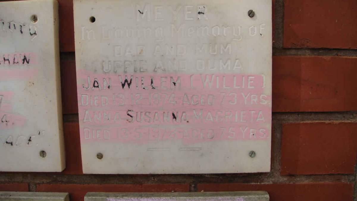 MEYER Jan Willem -1974 &amp; Anna Susanna Magrieta -1978