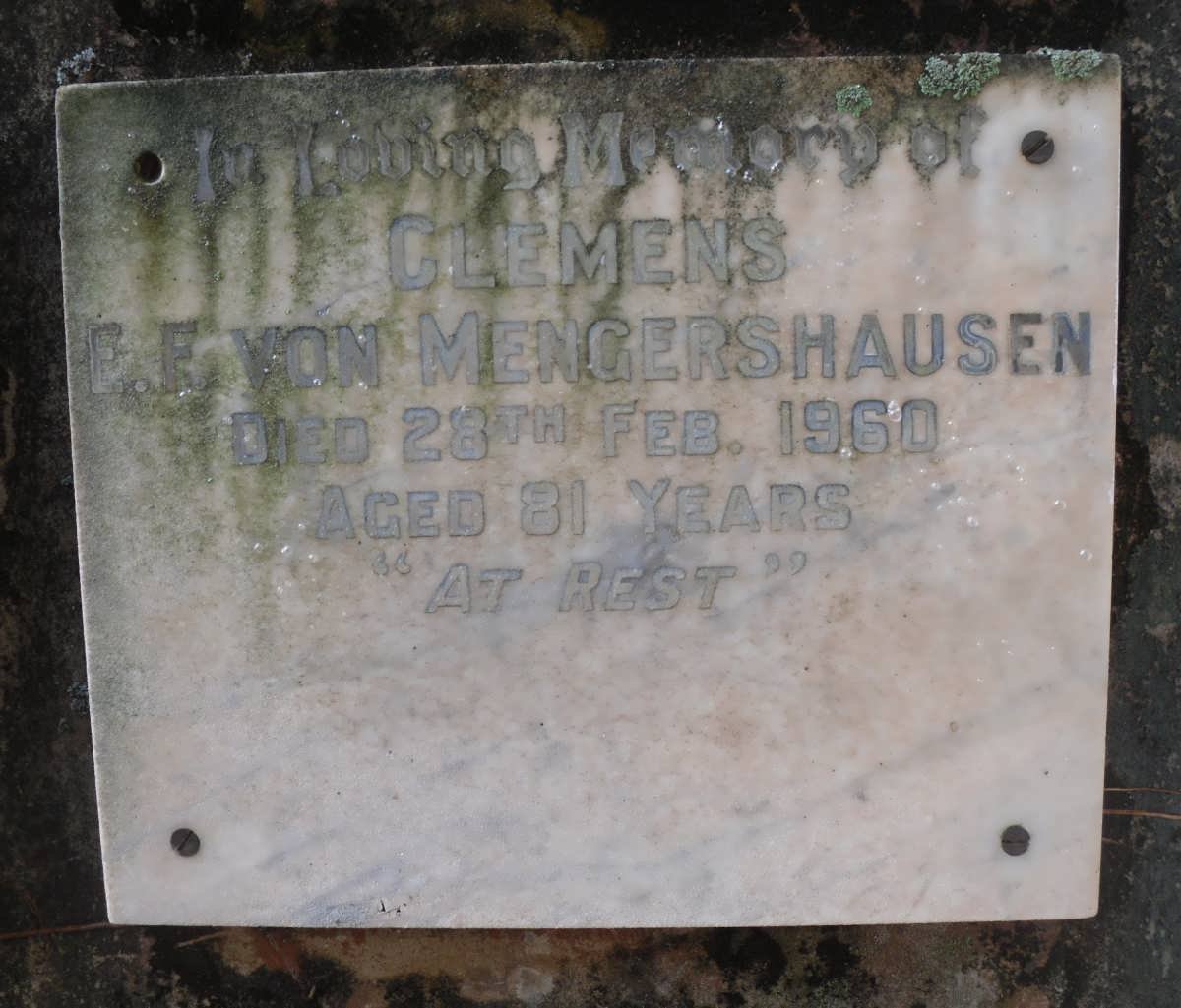 MENGERSHAUSEN Clemens E.F., von -1960 