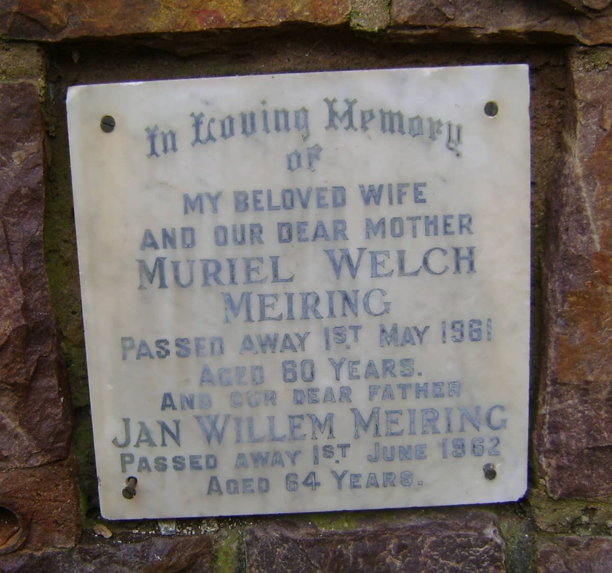 MEIRING Jan Willem -1962 &amp; Muriel Welch -1961