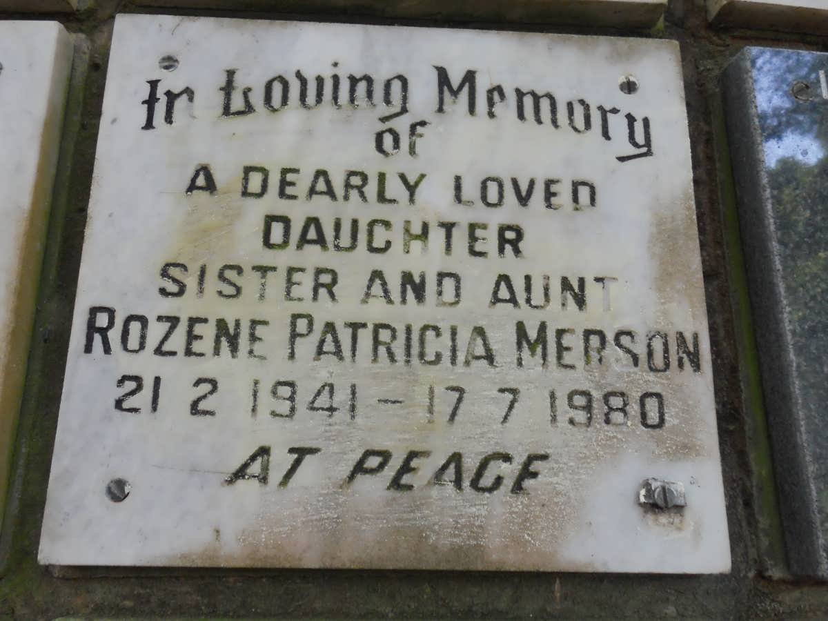 MERSON Rozene Patricia 1941-1980