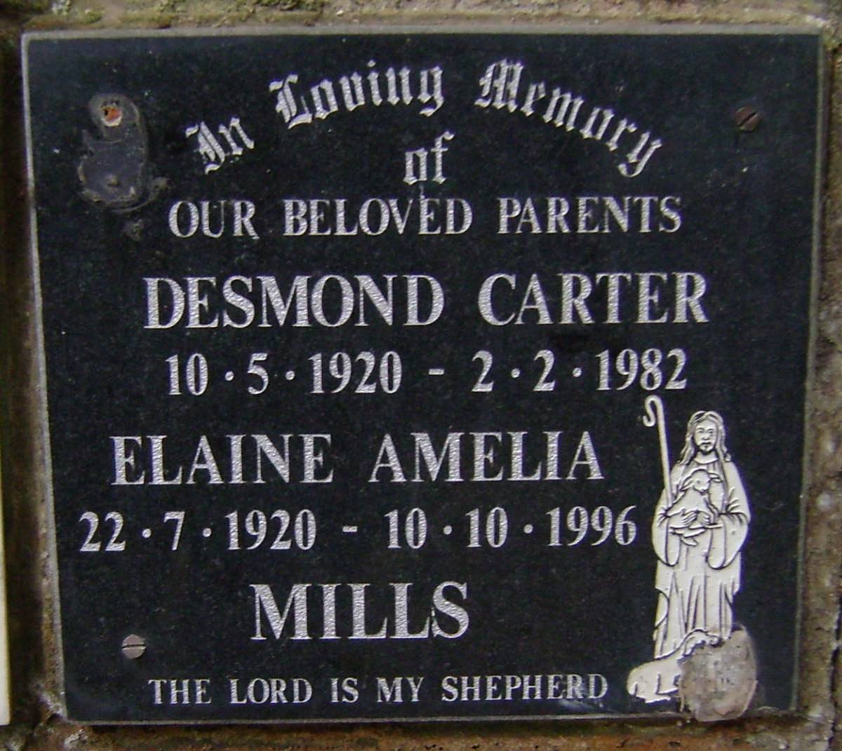MILLS Desmond Carter 1920-1982 &amp; Elaine Amelia 1920-1996