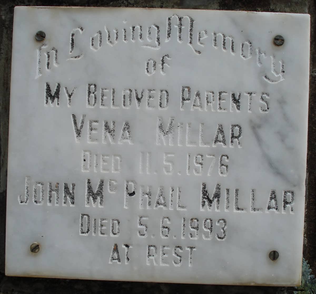 MILLAR John McPhail -1993 &amp; Vena -1976