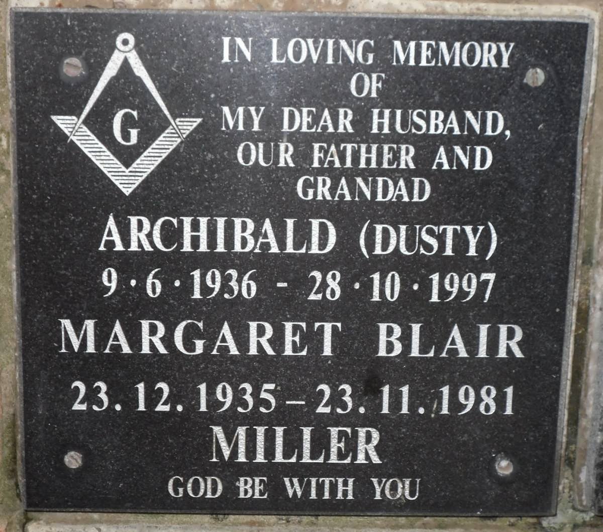 MILLER Archibald 1936-1997 &amp; Margaret Blair 1935-1981