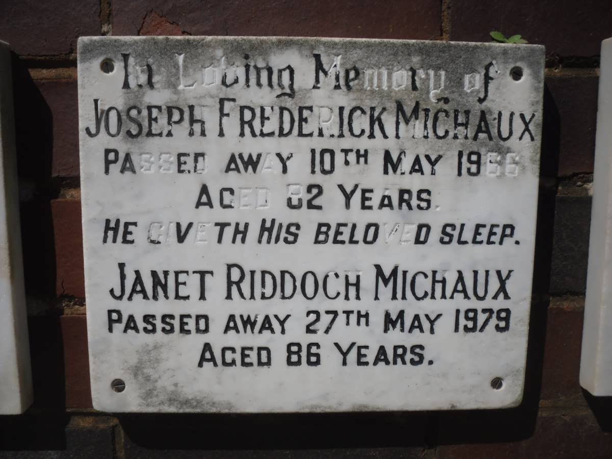 MICHAUX Joseph Frederick -1966 &amp; Janet Riddoch -1979