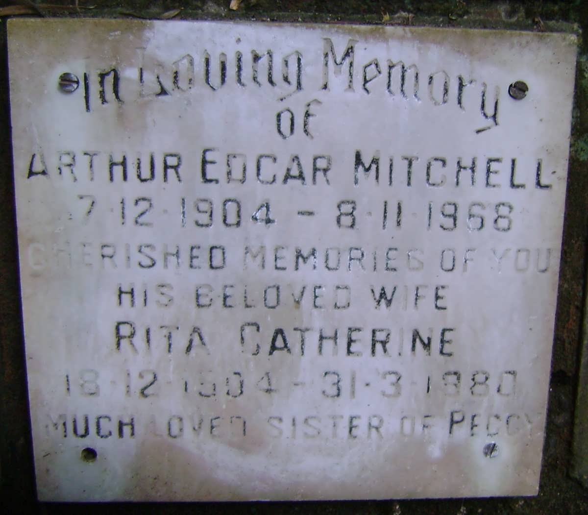 MITCHELL Arthur Edgar 1904-1968 &amp; Rita Catherine 1904-1980