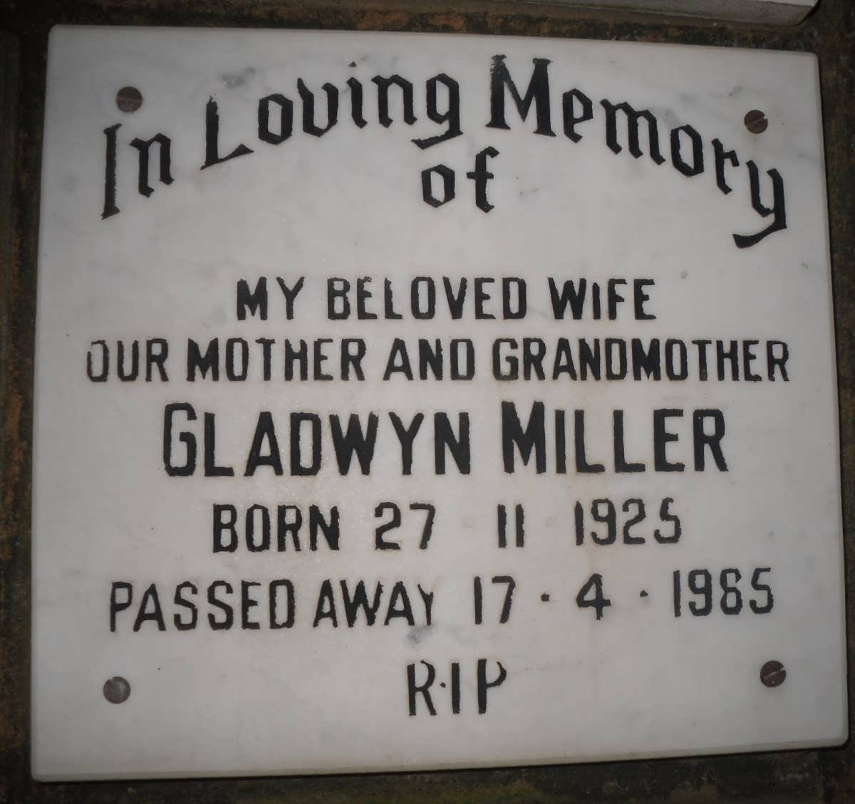 MILLER Gladwyn 1925-1985
