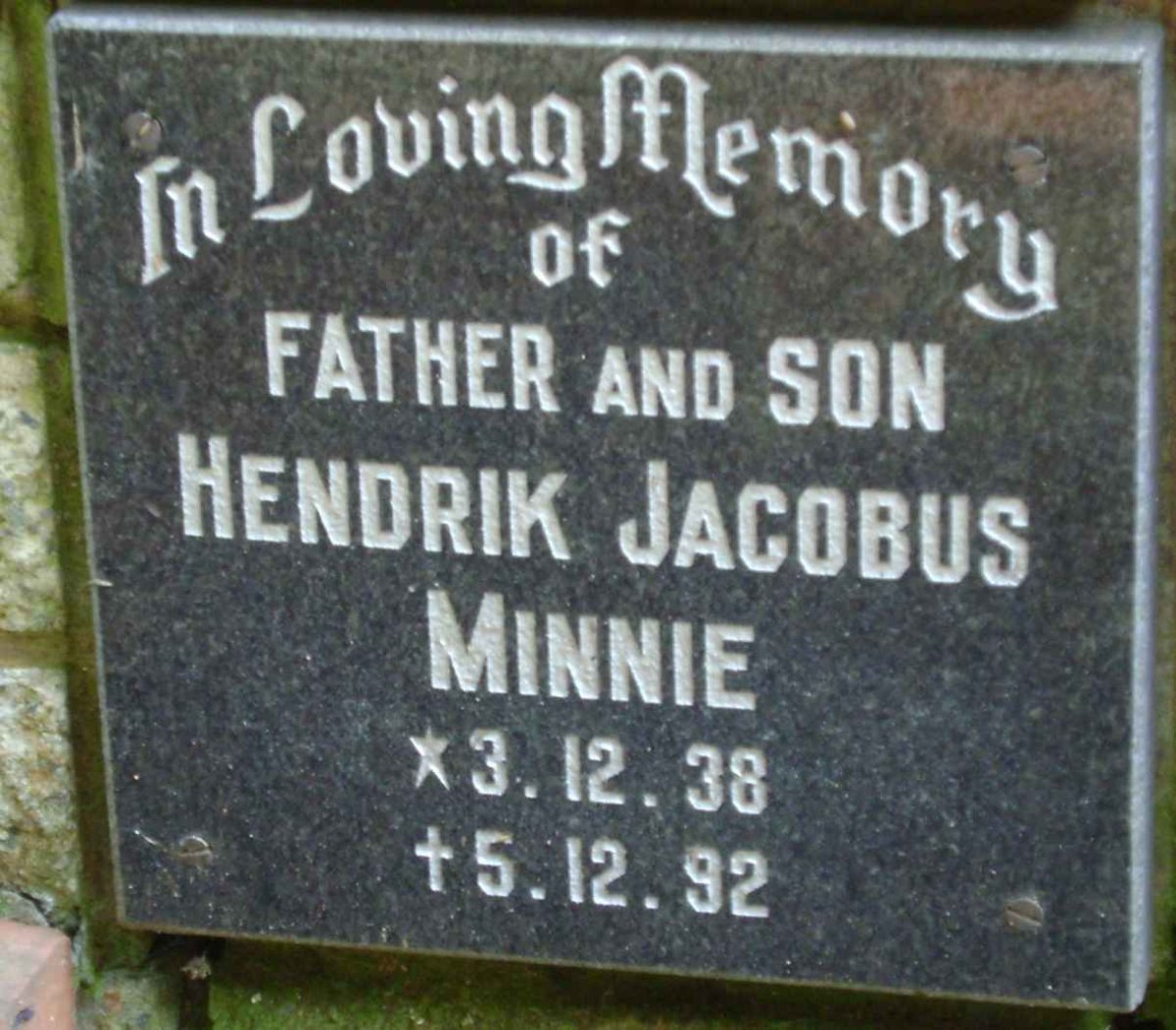 MINNIE Hendrik Jacobus 1938-1992