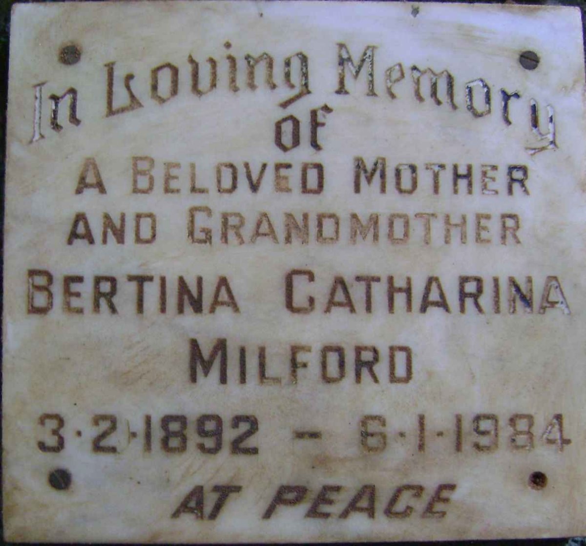 MILFORD Bertina Catharina 1892-1984
