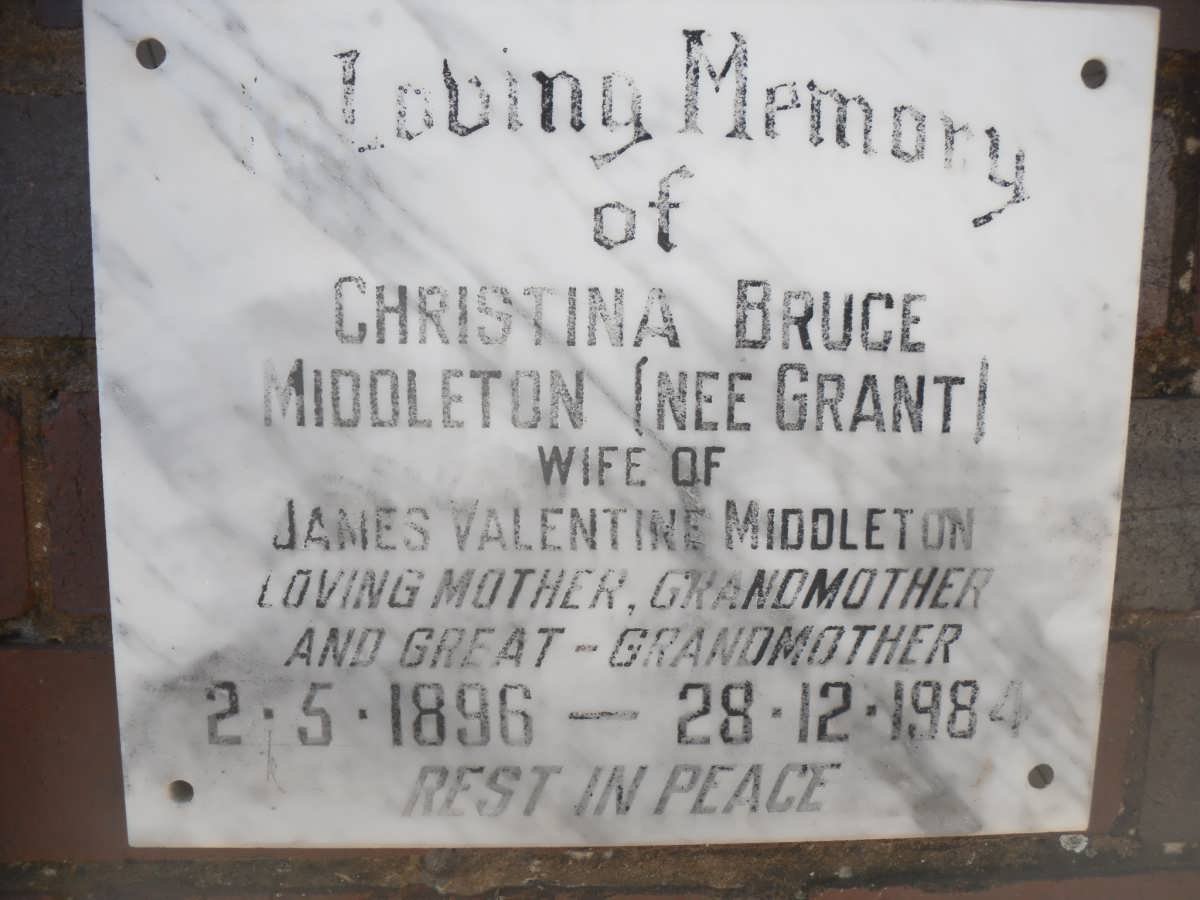 MIDDLETON Christina Bruce nee GRANT 1896-1984