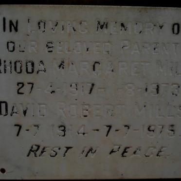 MILLS David Robert 1914-1975 &amp; Rhoda Margaret 1917-1973