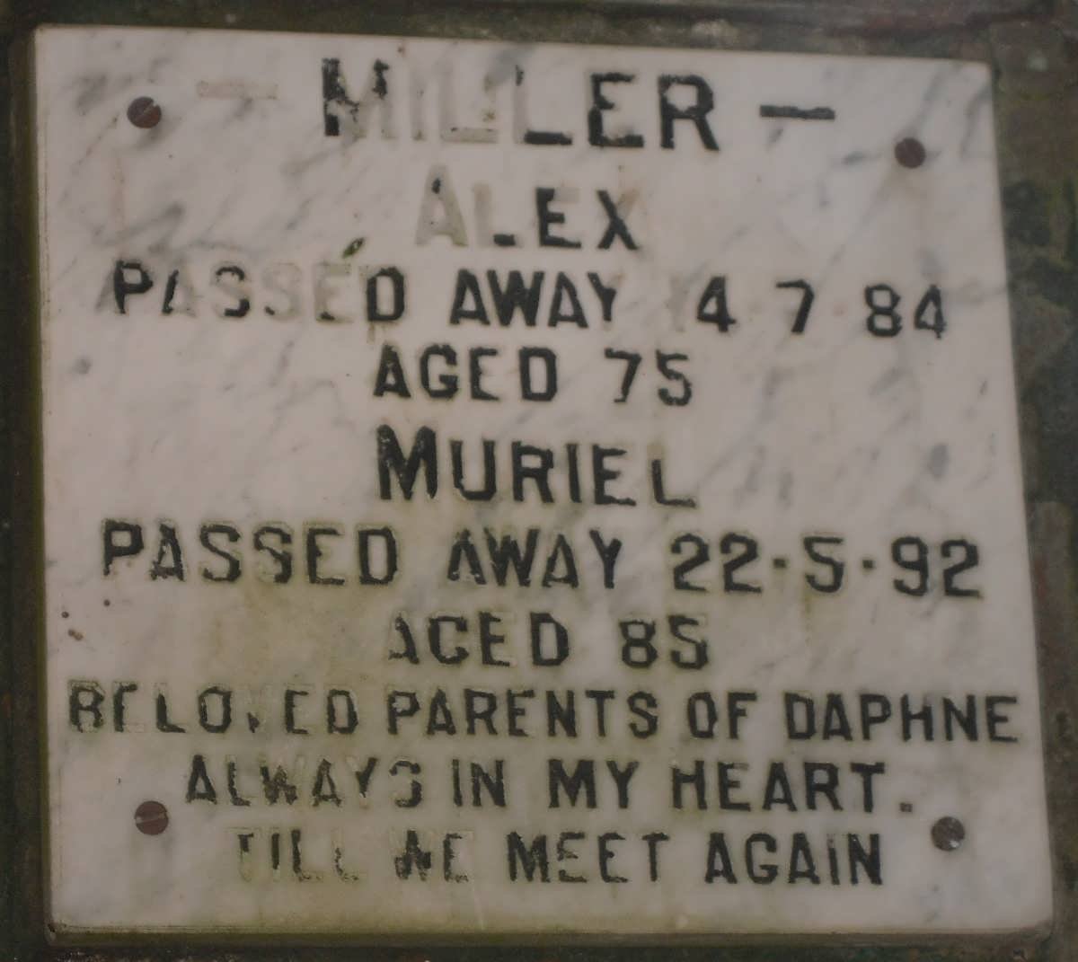 MILLER Alex -1984 &amp; Muriel -1992