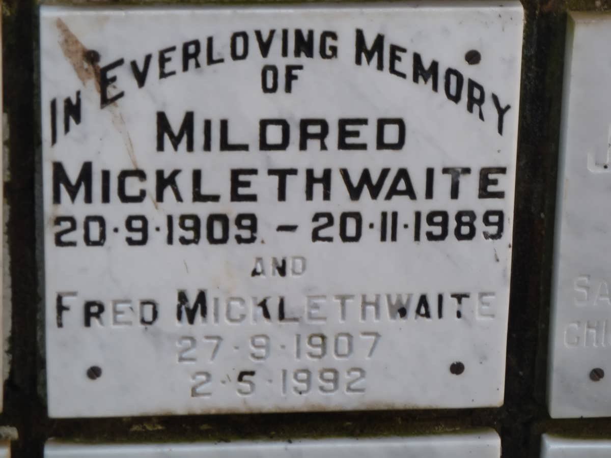 MICKLETHWAITE Fred 1907-1992 &amp; Mildred 1909-1989
