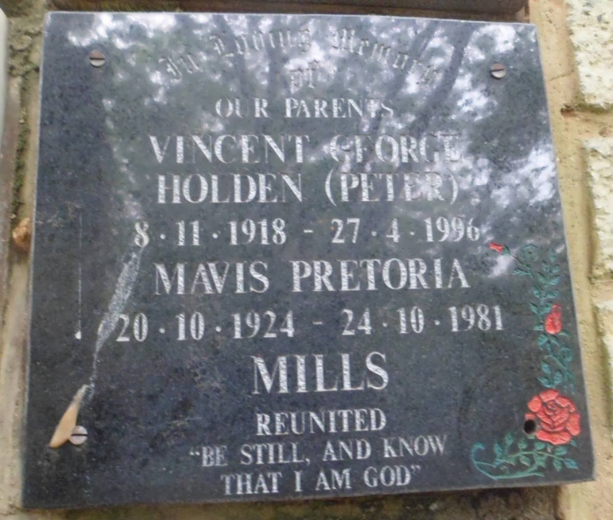 MILLS Vincent George Holden 1918-1996 &amp; Mavis Pretoria 1924-1981