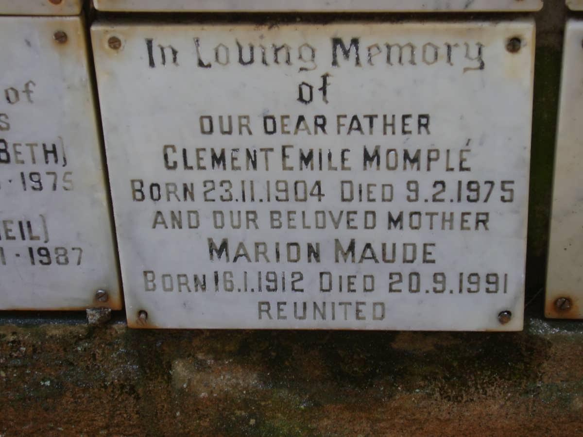MOMPLÉ Clement Emile 1904-1975 &amp; Marion Maude 1912-1991