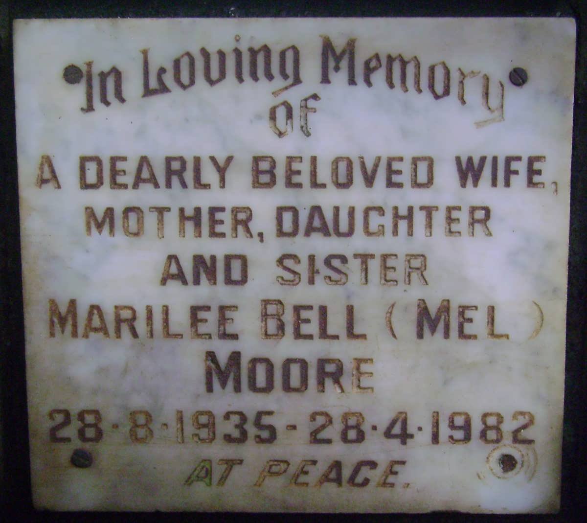 MOORE Marilee Bell 1935-1982