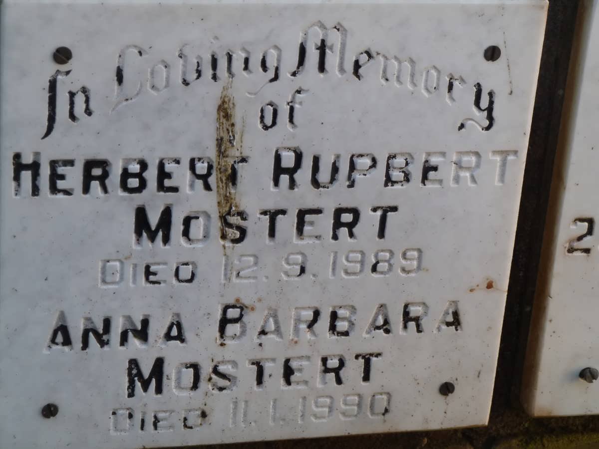 MOSTERT Herbert Rupbert -1989 &amp; Anna Barbara -1990