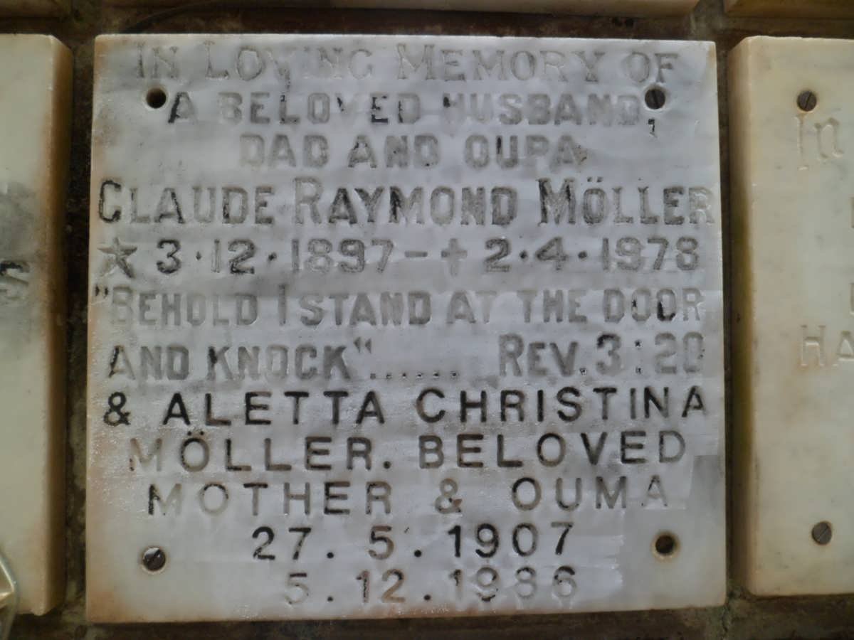 MOLLER Claude Raymond 1897-1978 &amp; Aletta Christina 1907-1986