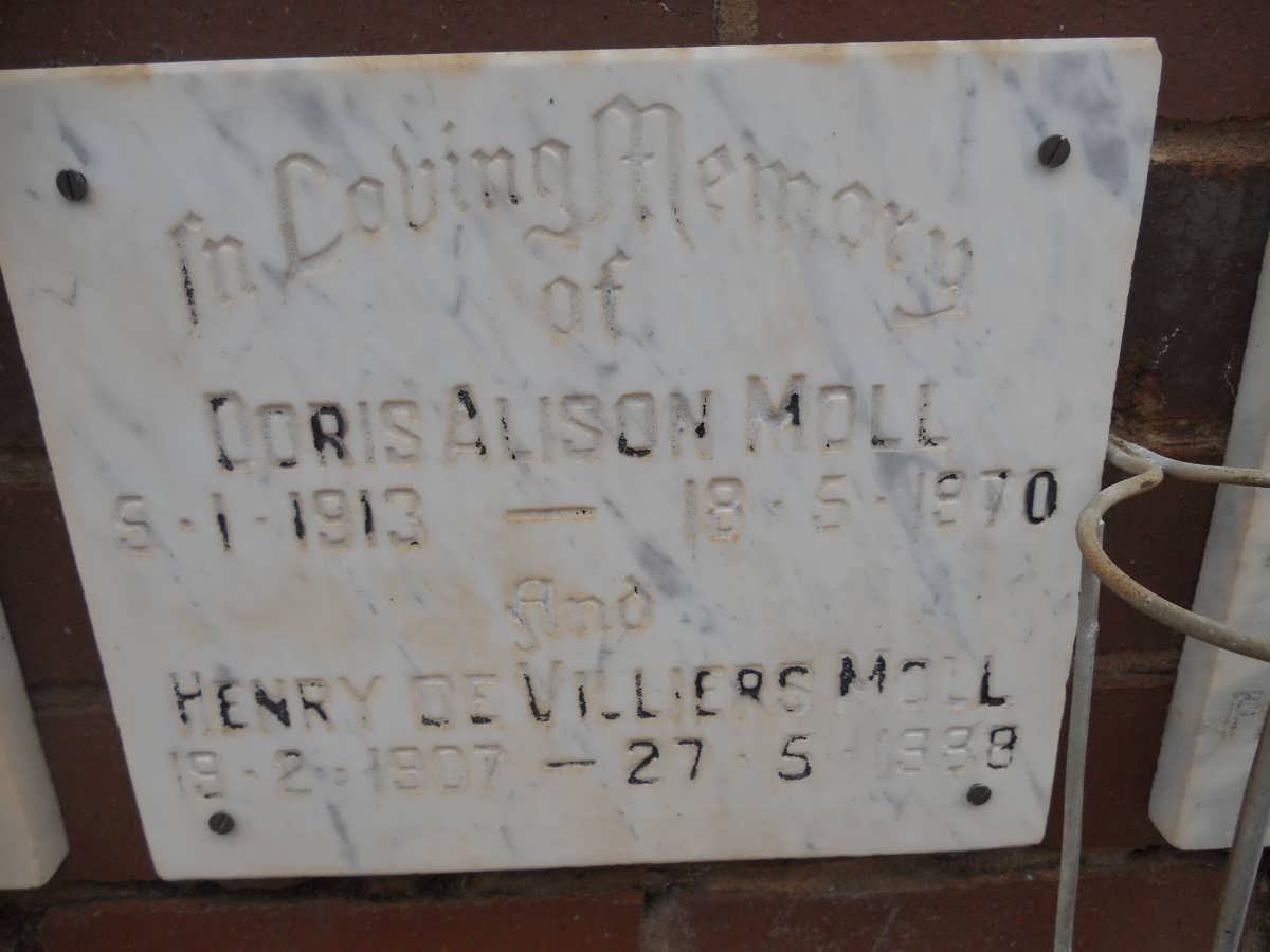 MOLL Henry De Villiers 1907-1988 &amp; Doris Alison 1913-1970