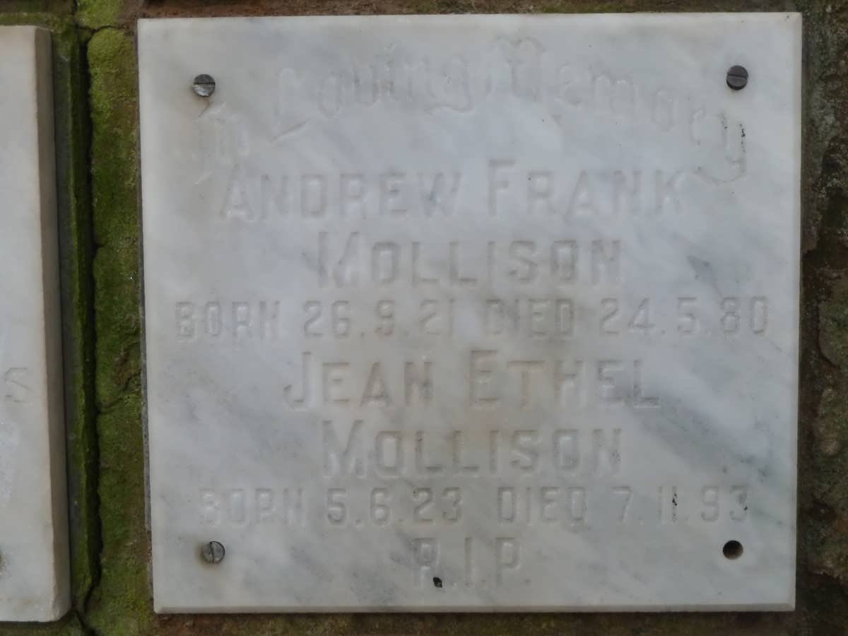 MOLLISON Andrew Frank 1921-1980 &amp; Jean Ethel 1923-1993