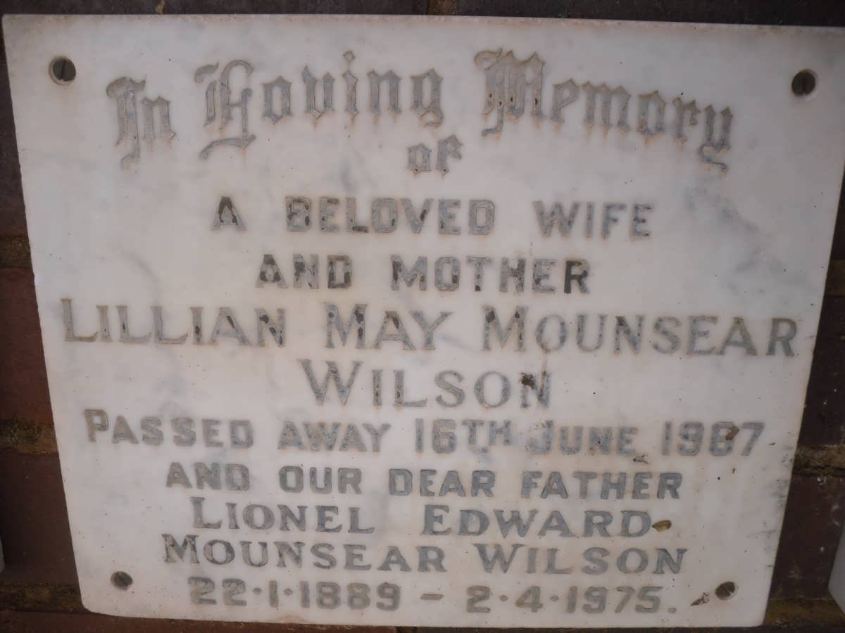 MOUNSEAR WILSON Lionel Edward 1889-1975 &amp; Lillian May -1987