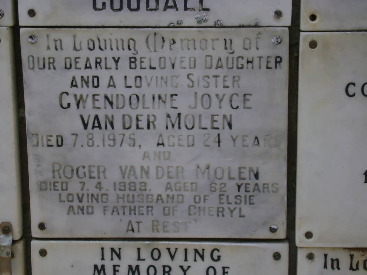 MOLEN Roger, van der -1988 :: VAN DER MOLEN Gwendoline Joyce -1975